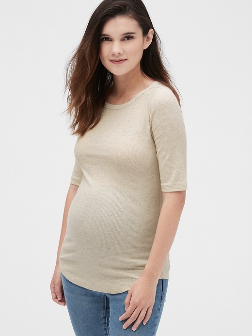 Image number 5 showing, Maternity Flat Back Rib Elbow Sleeve T-Shirt