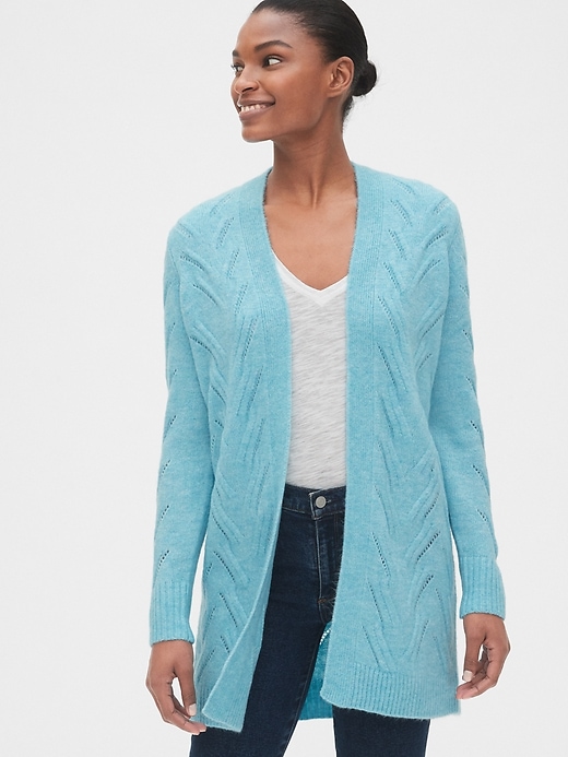 Image number 7 showing, Longline Open-Front Pointelle Cardigan