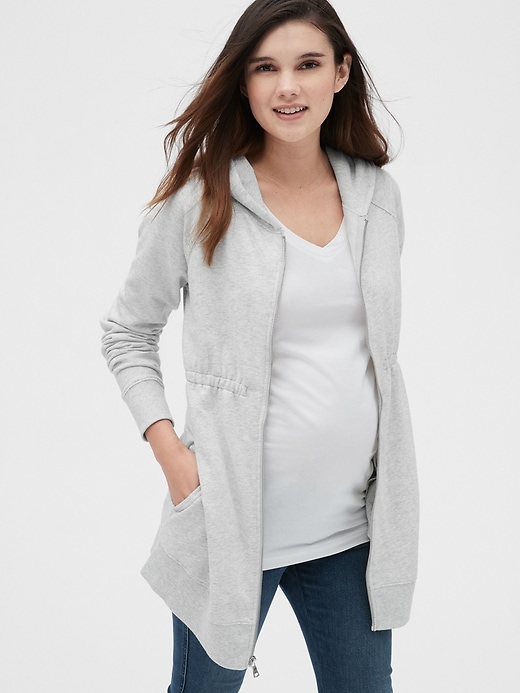 1 of 8 showing, with the color heather grey of product Maternity Cinched-Waist Hoodie