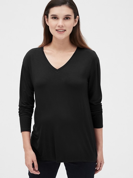View large product image 1 of 1. Maternity Easy Long Sleeve V-Neck T-Shirt