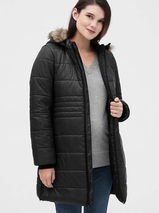 1 of 8 showing, with the color true black of product Maternity ColdControl Puffer Coat with Detachable Hood