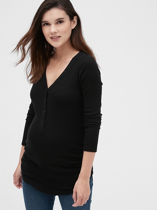 Image number 1 showing, Maternity Featherweight Ribbed Henley