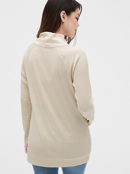 2 of 8 showing, with the color cream of product Maternity Softspun Ribbed Funnel-Neck Sweater Tunic