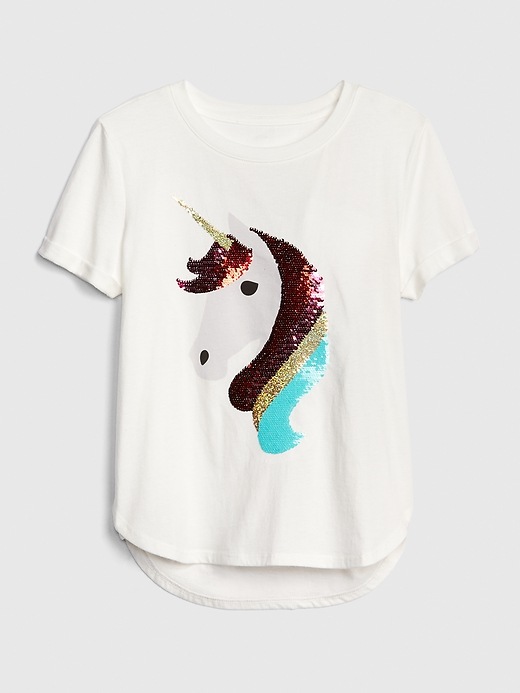 1 of 8 showing, with the color new off white of product Kids Flippy Sequin Graphic T-Shirt