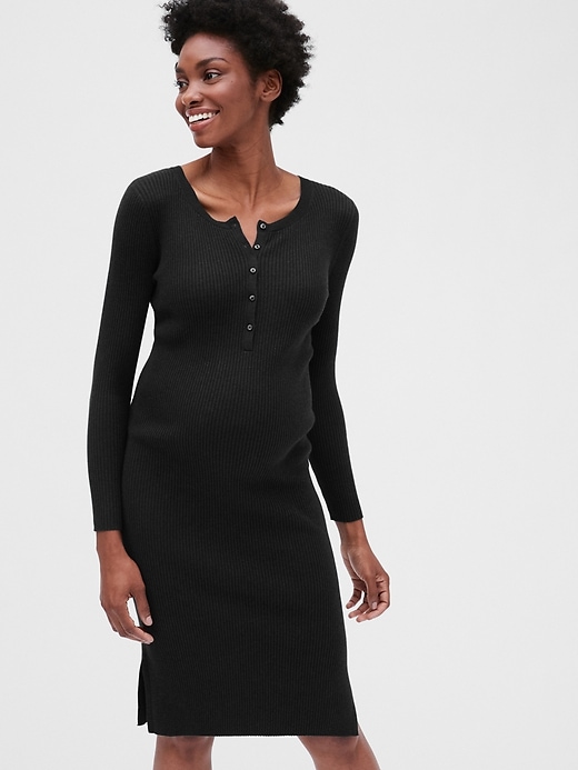View large product image 1 of 1. Maternity Ribbed Henley Sweater Dress