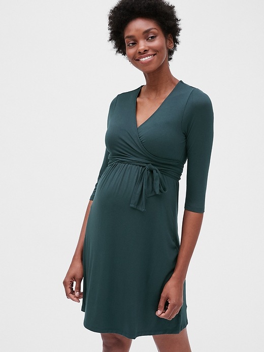 Image number 6 showing, Maternity Three-Quarter Sleeve Wrap Dress