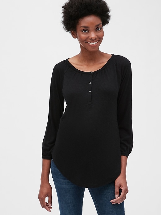1 of 8 showing, with the color true black of product Maternity Soft Slub Henley