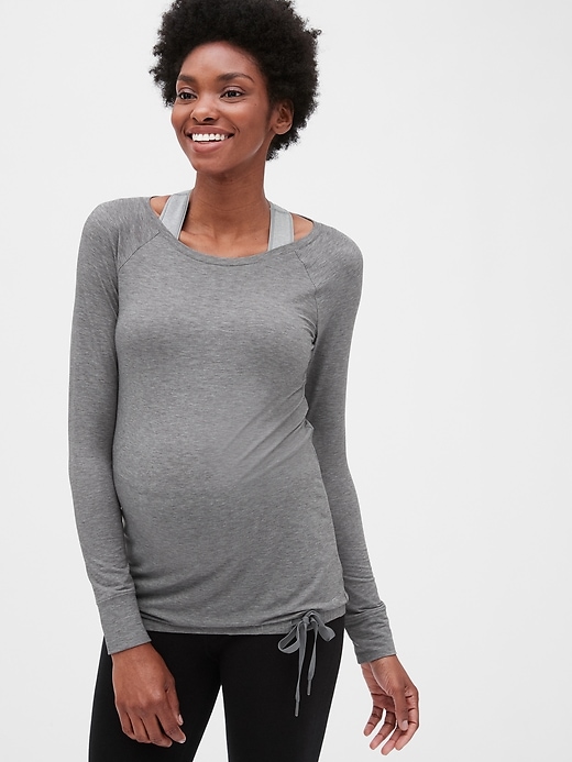 1 of 8 showing, with the color heather grey of product Maternity GapFit Breathe Tie-Hem Top