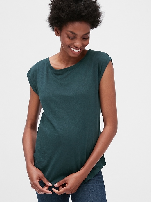 1 of 8 showing, with the color mountain pine green of product Maternity Slub Roll Sleeve T-Shirt