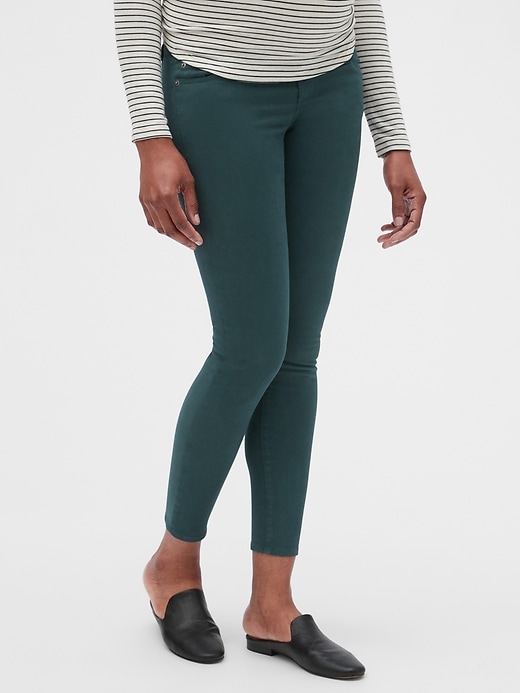 1 of 8 showing, with the color mountain pine green of product Maternity Full Panel True Skinny Jeans in Color