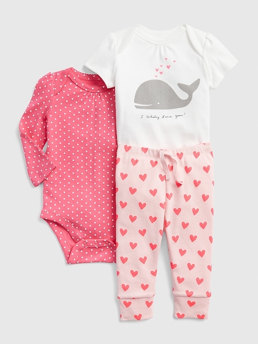 1 of 8 showing, with the color light pink of product Baby Bodysuit Pants Set