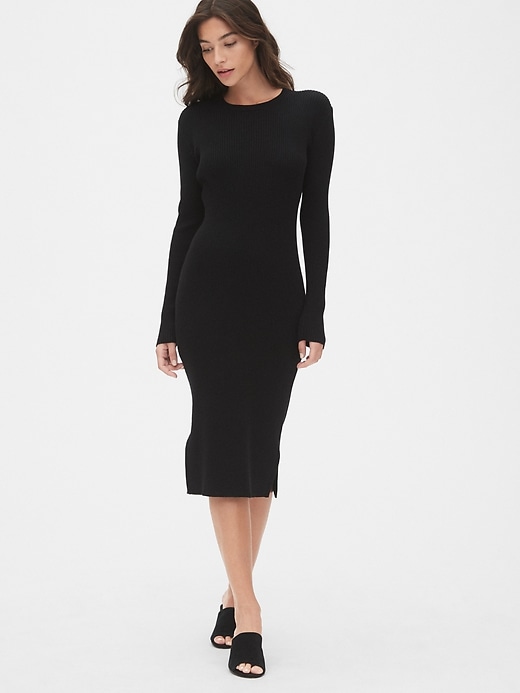 View large product image 1 of 1. Ribbed Crewneck Midi Sweater Dress