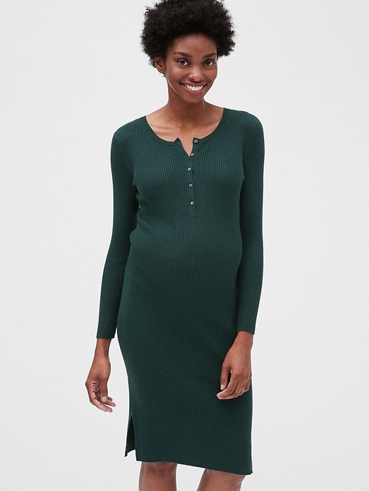 Image number 1 showing, Maternity Ribbed Henley Sweater Dress