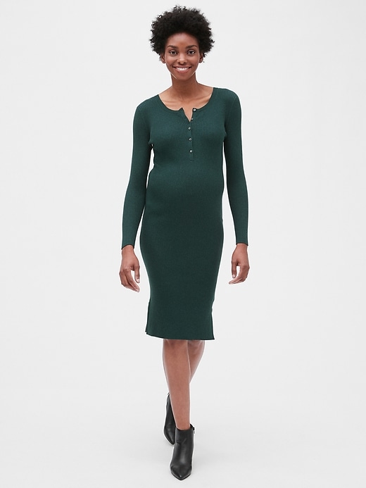Image number 3 showing, Maternity Ribbed Henley Sweater Dress