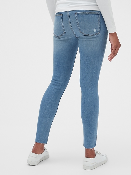 Image number 2 showing, Maternity Soft Wear Demi Panel True Skinny Jeans with Distressed Detail
