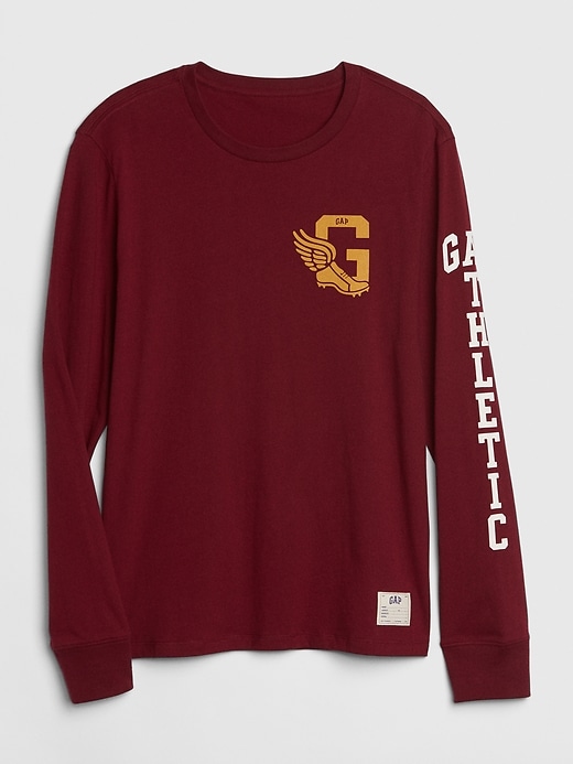 View large product image 1 of 1. Gap Athletic Logo Long Sleeve Crewneck T-Shirt
