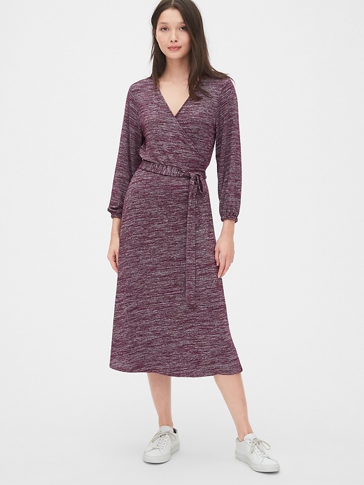 1 of 8 showing, with the color secret plum purple of product Softspun Wrap Midi Dress