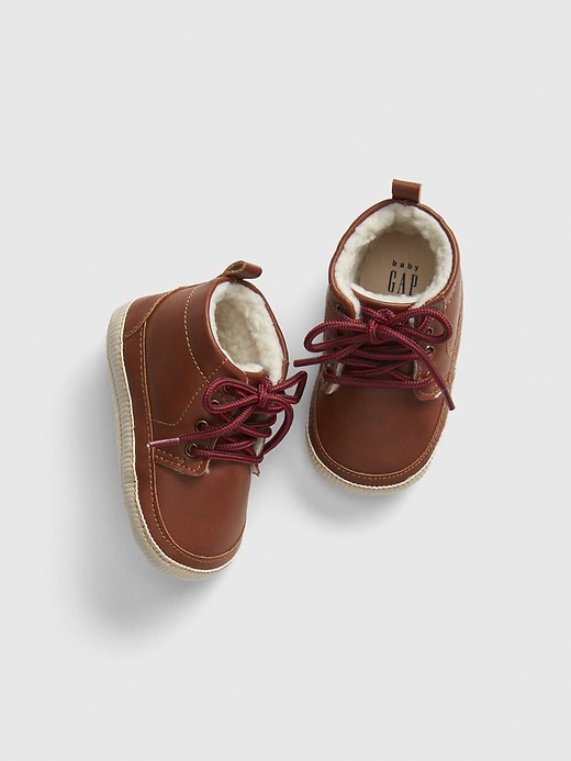 1 of 8 showing, with the color dark brown of product Baby Sherpa-Lined Leather Booties