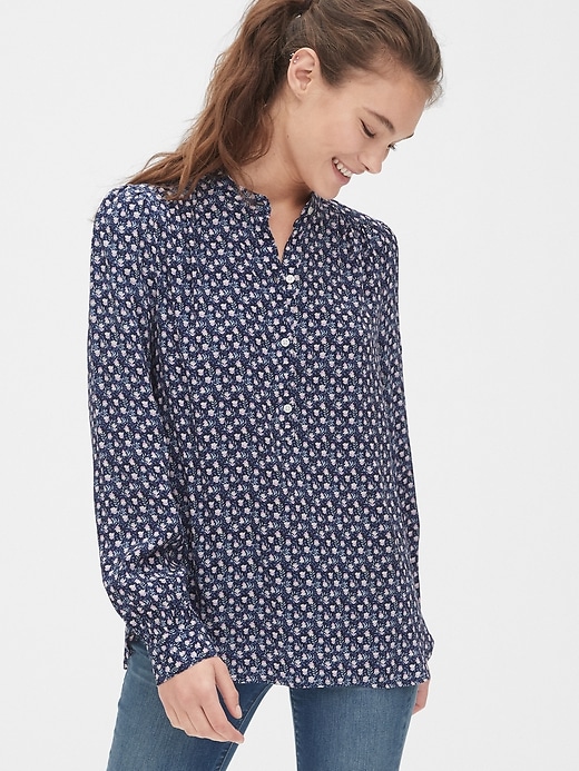 Image number 1 showing, Print Popover Crepe Blouse