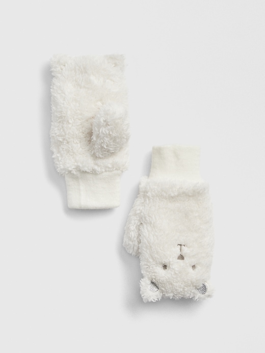 1 of 8 showing, with the color ivory frost of product Toddler Sherpa Polar Bear Mittens