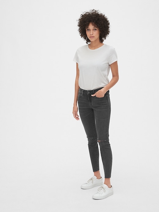 Image number 3 showing, Mid Rise Curvy Distressed True Skinny Ankle Jeans