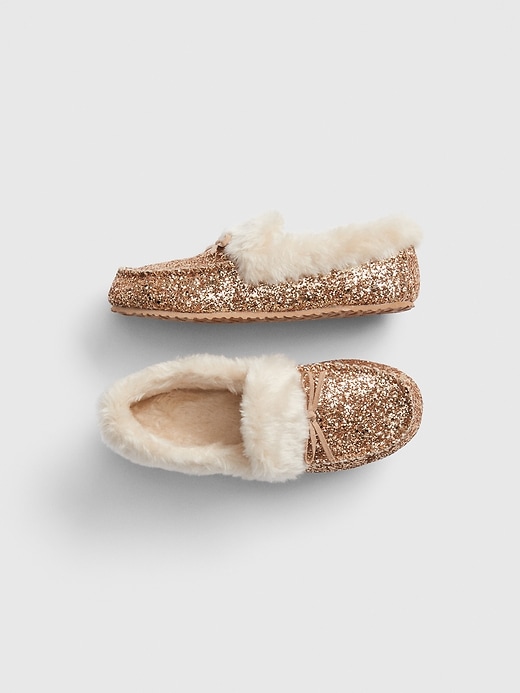 View large product image 1 of 1. Kids Faux-Fur Glitter Moccasins
