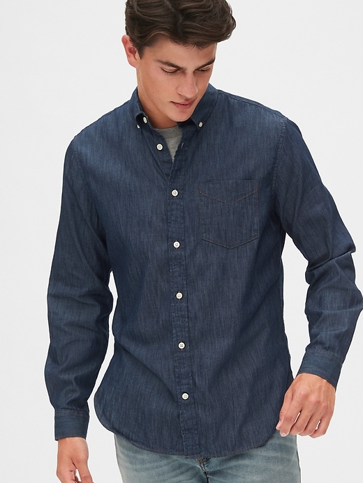 1 of 8 showing, with the color dark indigo blue of product Denim Shirt in Slim Fit