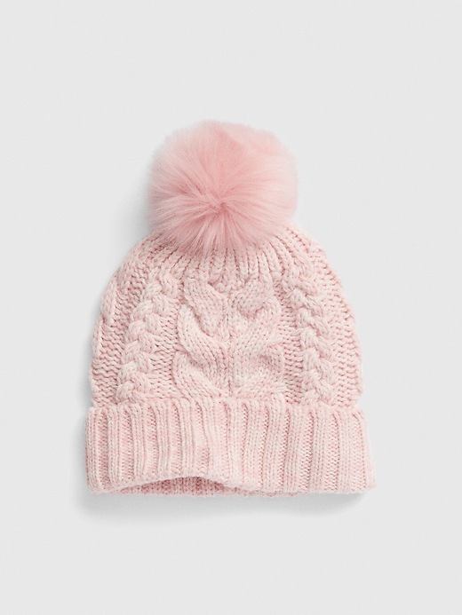 1 of 8 showing, with the color pink standard of product Kids Cable-Knit Pom Beanie