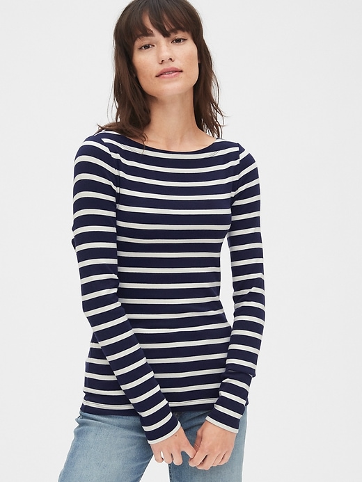 1 of 8 showing, with the color navy blue stripe of product Modern Boatneck T-Shirt