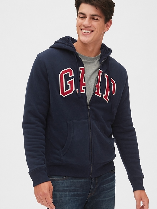 View large product image 1 of 1. Gap Logo Sherpa-Lined Full-Zip Hoodie