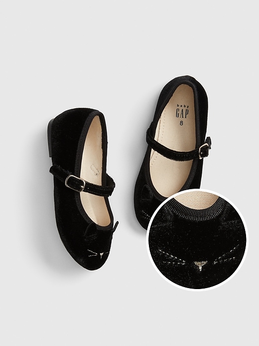 1 of 8 showing, with the color true black of product Toddler Velvet Cat Ballet Flats