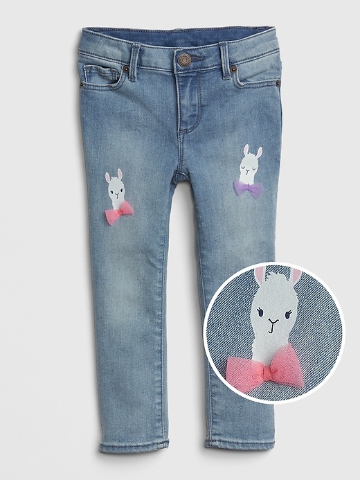 Image number 1 showing, Toddler Llama Bow Skinny Jeans with Fantastiflex