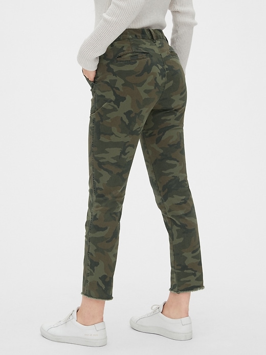 2 of 8 showing, with the color green camo of product Girlfriend Utility Khakis with Raw Hem