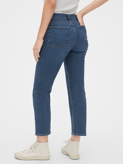 2 of 8 showing, with the color dark indigo of product High Rise Cheeky Straight Jeans with Secret Smoothing Pockets