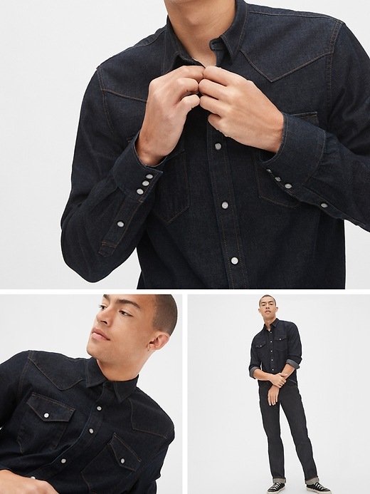 2 of 8 showing, with the color rinse washed indigo of product Selvedge Western Denim Shirt