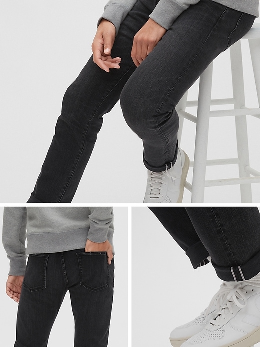 2 of 8 showing, with the color midnight oil of product Selvedge Slim Jeans with GapFlex