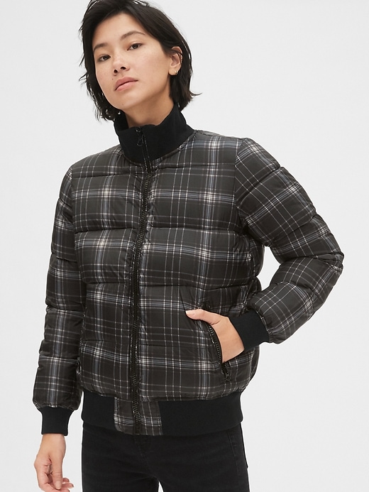 Image number 1 showing, Plaid Puffer Bomber Jacket