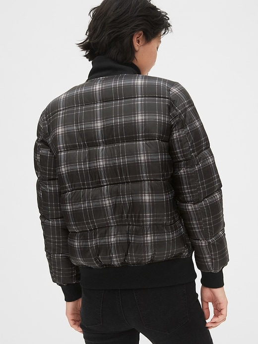 2 of 8 showing, with the color black & white plaid of product Plaid Puffer Bomber Jacket