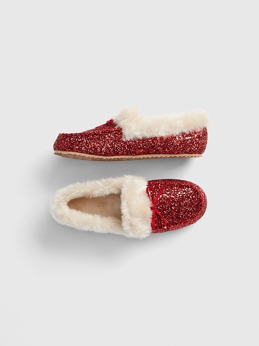 View large product image 1 of 1. Kids Faux-Fur Glitter Moccasins
