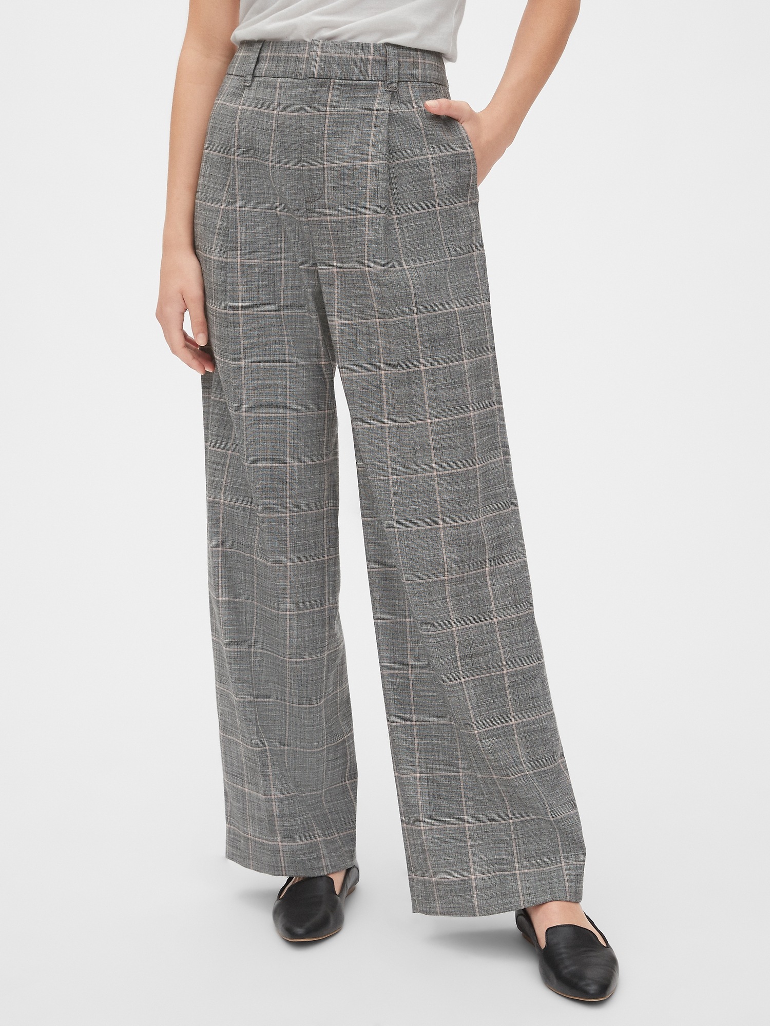 High Rise Plaid Wide Leg Pants Gap