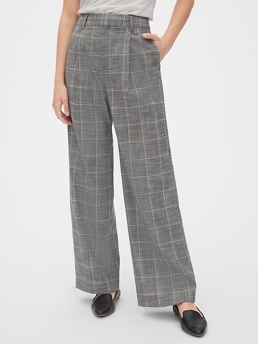 Image number 1 showing, High Rise Plaid Wide-Leg Pants