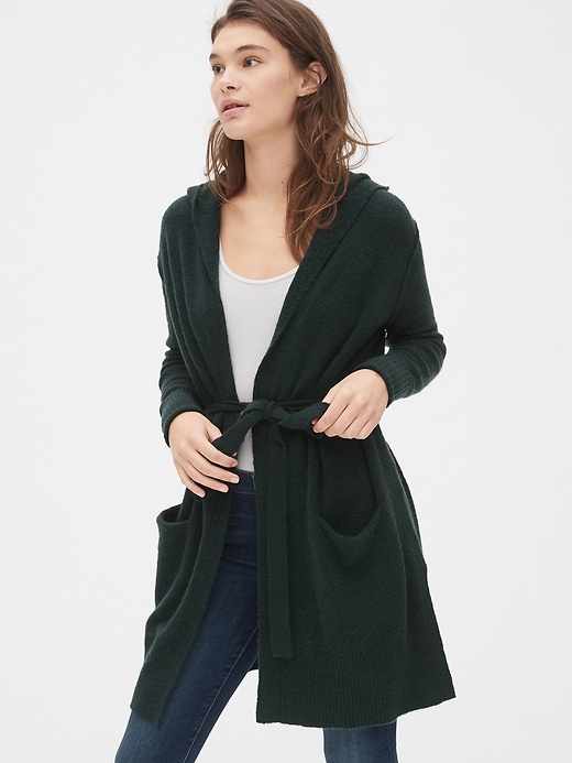 Image number 7 showing, Boucle Longline Hooded Cardigan Sweater