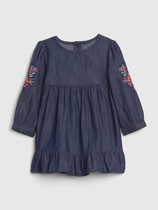 1 of 8 showing, with the color dark wash of product Baby Embroidered Denim Dress