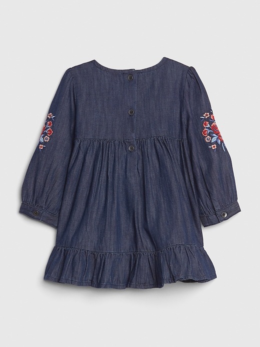 2 of 8 showing, with the color dark wash of product Baby Embroidered Denim Dress
