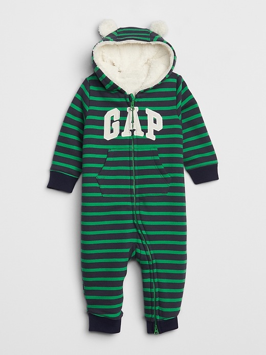1 of 8 showing, with the color LUSH GREEN of product Baby Brannan Bear Gap Logo Sherpa One-Piece