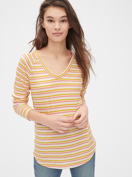 Image number 1 showing, Stripe Waffle-Knit V-Neck T-Shirt