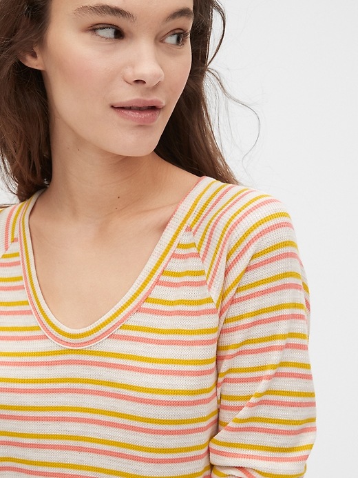 Image number 5 showing, Stripe Waffle-Knit V-Neck T-Shirt