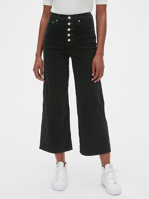 View large product image 1 of 1. High Rise Button-Fly Wide-Leg Ankle Cords