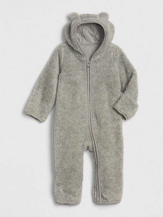 1 of 8 showing, with the color light heather gray of product Baby Brannan Bear Sherpa One-Piece