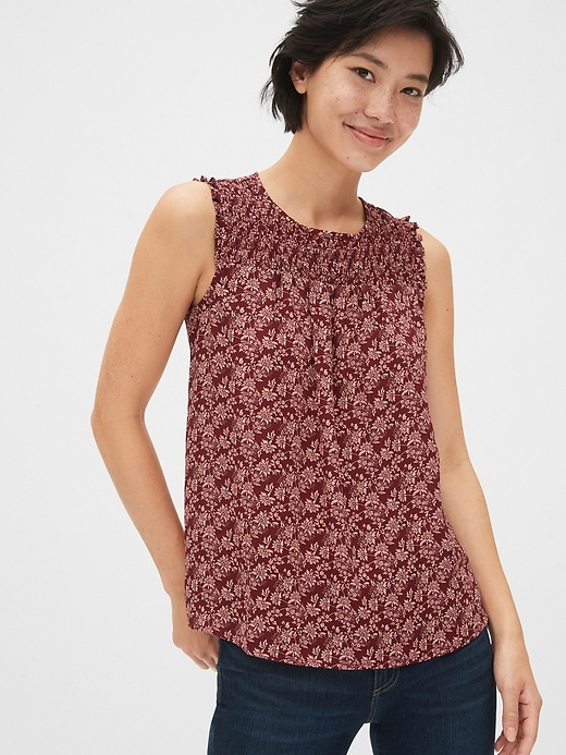 View large product image 1 of 1. Floral Print Smocked Tank Top